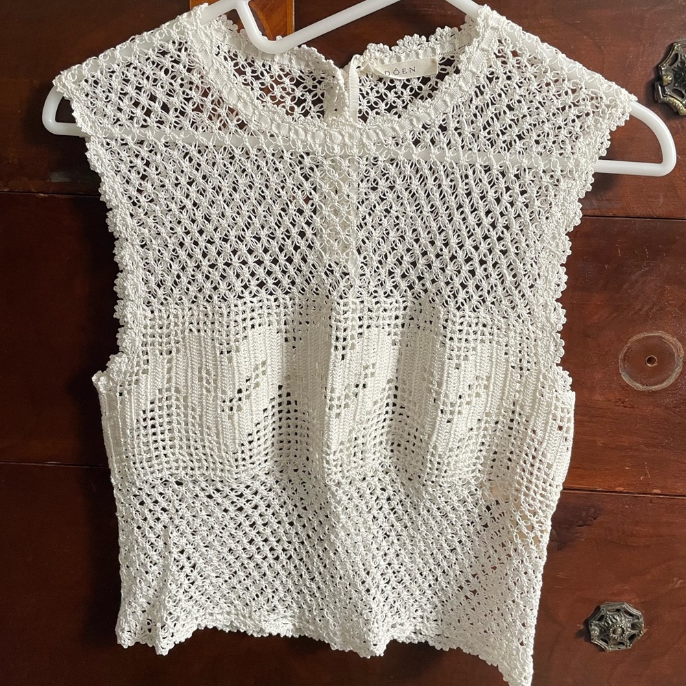 Off-white crochet Doen top, size M